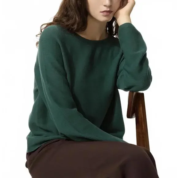 Uniqlo 100% Cotton 3D Knit Cotton Sweater Green NWT Small - Picture 1 of 2